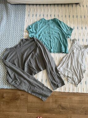3 SET Active Tops - Teal, Charcoal, Light Gray